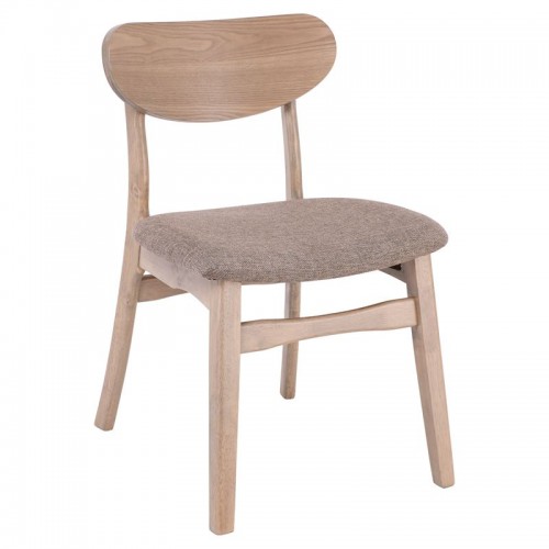 Καρέκλα Dom με smoke beech σκελετό και επένδυση από ύφασμα σε χρώμα καφέ 53x56x80εκ (Σετ 2τμχ)