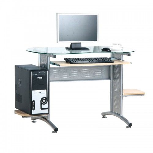 Γραφείο ηλεκτρονικού υπολογιστή με ασημί μεταλλικό σκελετό και γυάλινη επιφάνεια 132x59x75εκ