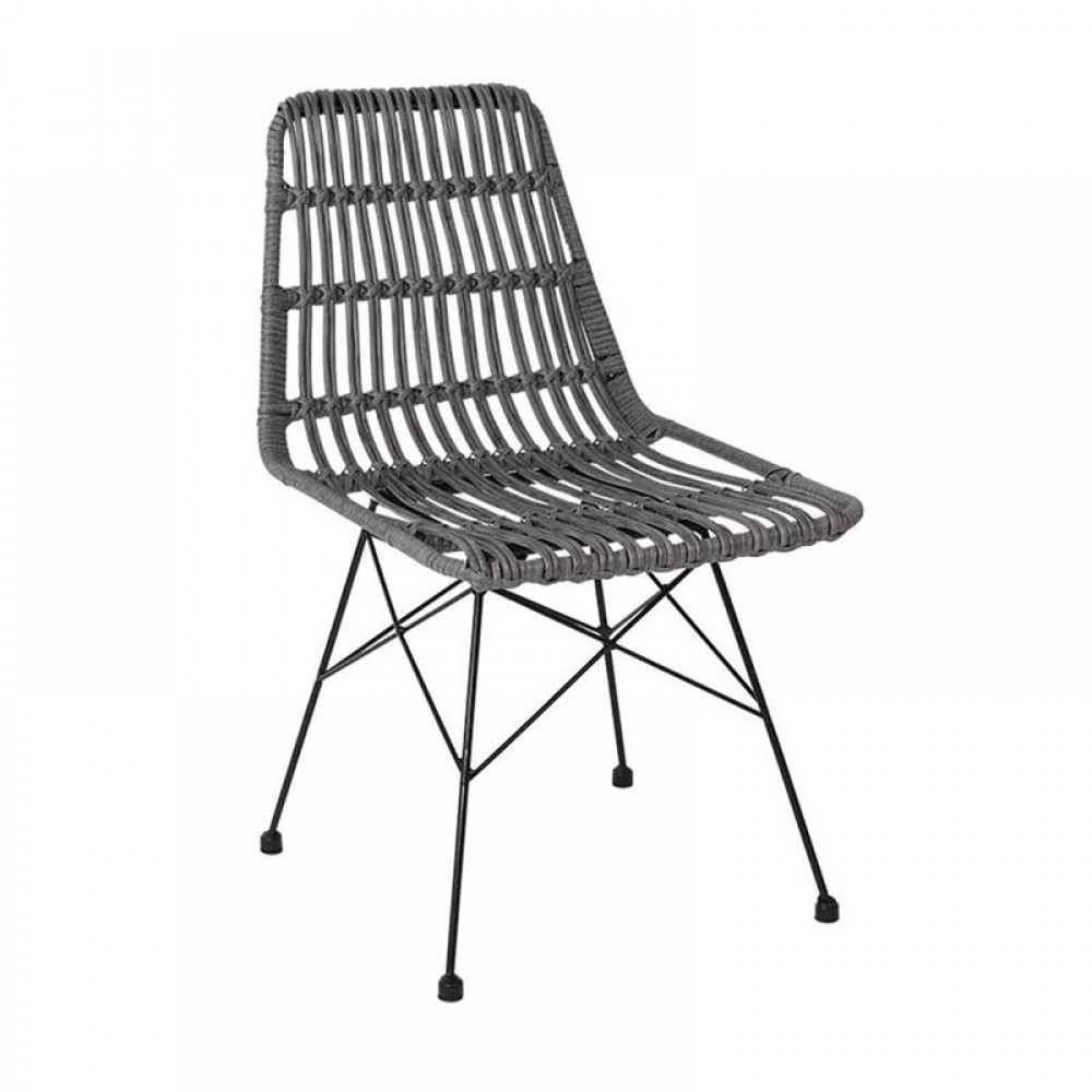 Καρέκλα Salsa με μαύρο μεταλλικό σκελετό και επένδυση από wicker σε χρώμα γκρι 48x59x80εκ (Σετ 4τμχ)