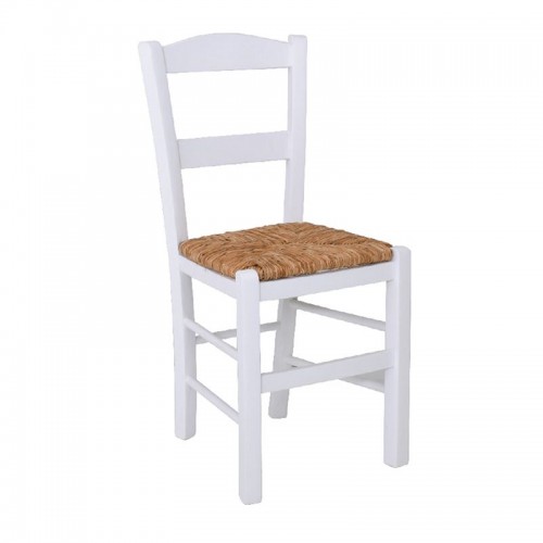 Καρέκλα Σύρος με επένδυση από ψάθα και ξύλινο σκελετό σε χρώμα λευκό