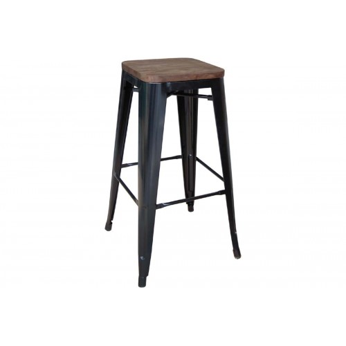 Σκαμπώ bar Relix Wood με μεταλλικό σκελετό σε μαύρο χρώμα και ξύλινο κάθισμα σε dark oak E5190W,1