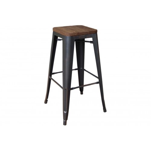 Σκαμπώ bar Relix Wood με μεταλλικό σκελετό σε antique black χρώμα και ξύλινο κάθισμα σε dark oakE5190W,10