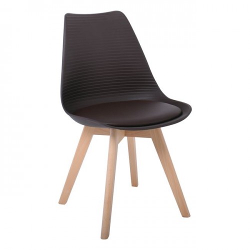 Martin Stripe Καρέκλα Pp Καφέ (Ξύλινο Πόδι-Μοντ/νη Ταπετσαρία) (Σετ 4τμχ)
