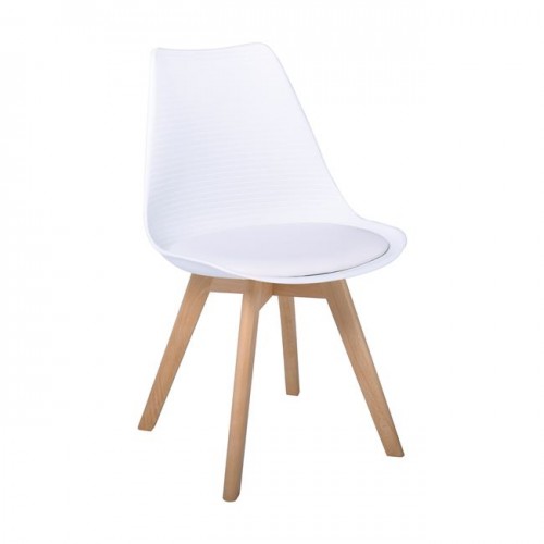 Martin Stripe Καρέκλα Pp Άσπρο (Ξύλινο Πόδι-Μοντ/νη Ταπετσαρία) (Σετ 4τμχ)
