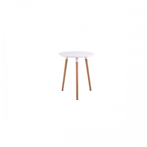 Τραπέζι Art ξύλινο Φ60Χ68 απο MDF σε λευκό χρώμα και ξύλινα πόδια σε φυσικό χρώμα E7089.1