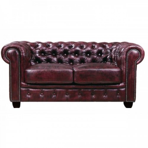Καναπές Chesterfield διθέσιος απο δέρμα σε antique red χρώμα E9574.24