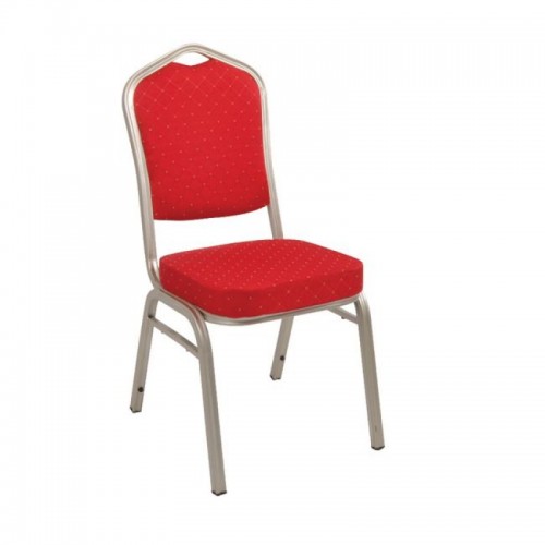 Καρέκλα catering Hilton με ασημί μεταλλικό σκελετό και ύφασμα σε κόκκινο χρώμα EM513,5