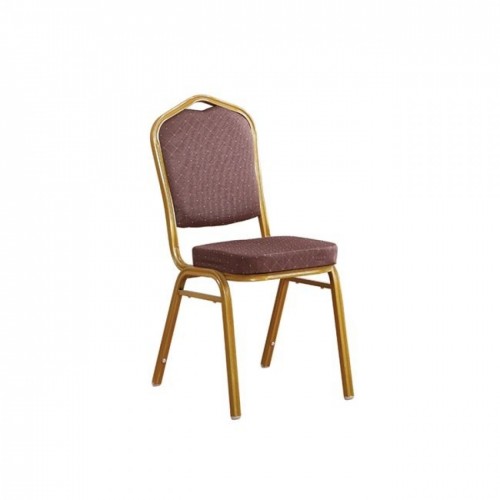 Καρέκλα catering Hilton με χρυσό μεταλλικό σκελετό και ύφασμα σε καφέ χρώμα EM513,9