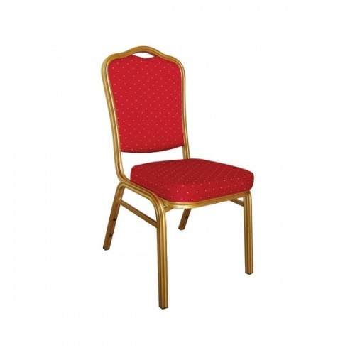 Καρέκλα catering Hilton με χρυσό μεταλλικό σκελετό και ύφασμα σε κόκκινο χρώμα EM513