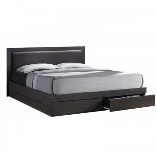 Κρεβάτι διπλό LIFE 160X200 με συρτάρια χρώμα zebrano κεφαλάρι pvc σκ.καφέ EM371