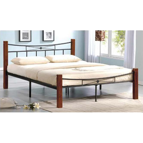 Κρεβάτι διπλό FLORA 160X200 μέταλλο μαύρο-ξύλο καρυδί Ε8026