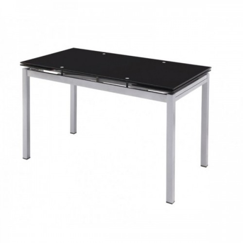 Τραπέζι Blossom επεκτεινόμενο με μεταλλικό σκελετό σε γκρί χρώμα και γυάλινη επιφάνεια σε μαύρο χρώμα EM981